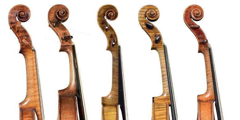 照片：南達科他大學國家音樂博物館。Amati、Guarneri、Storioni、Stradivari：Bill Willroth Sr.Stainer：Byron枕頭 　　1613年Girolamo Amati小提琴短笛的對面（左右）；1664 Andrea Guarneri中提琴；1668年雅各布·斯坦納小提琴；1693'Harrison'斯特拉迪瓦里小提琴；1793洛倫佐·斯托里奧尼小提琴